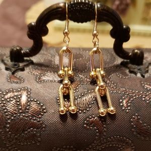 Womens 14k Gold Plated Earrings/ U Link Chain Style Earrings